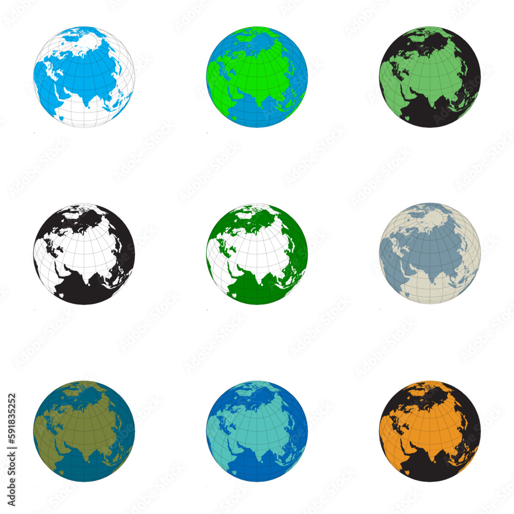 Set Of Earth Globes With Maps. Planet Earth With Colorful Continents