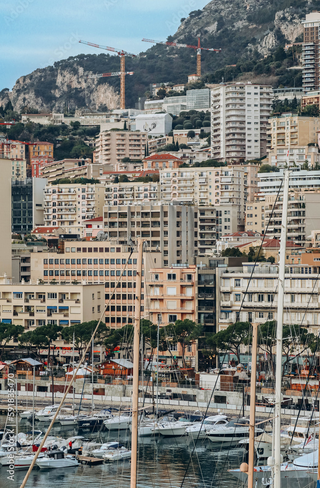 Monaco, Monaco - 28.12.2021 : Beautiful facades of the Principality of Monaco