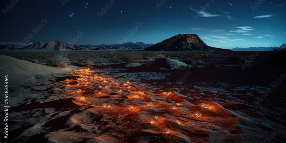 Fototapeta premium Lights in desert. Beautiful skyline. Ai generated