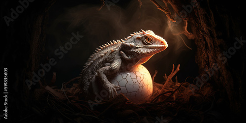 Cute baby dragon with egg. Ai generated. 
