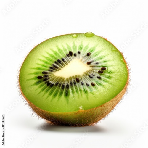 Half sliced organic raw ripe kiwi on white background Generative AI Illustration