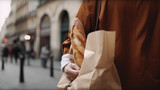 Parisien Baguette Bread in biodegradable paper bag.