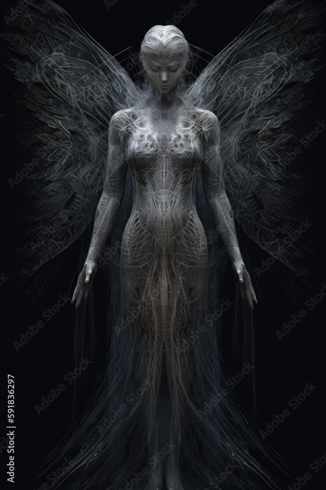 Broken angel - dark fantasy illustration created using generative AI tools