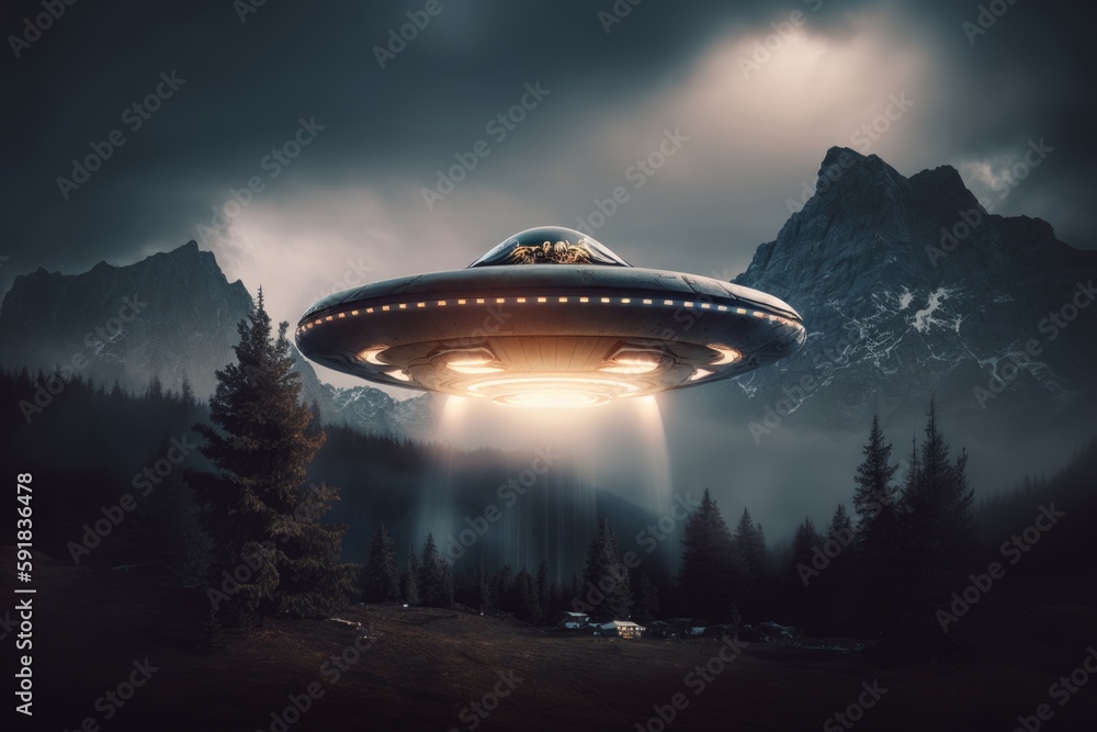 eerie alien ufo abduction lit up in the night sky made by generative ai eerie alien ufo abduction lit up in the night sky made by generative ai