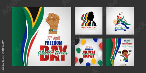 Vector illustration of Happy South Africa Freedom Day social media story feed set mockup template