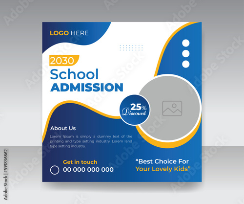 Modern primary academic Back to school registration, School education admission social media post banner, children preschool admission template Design for social media ad