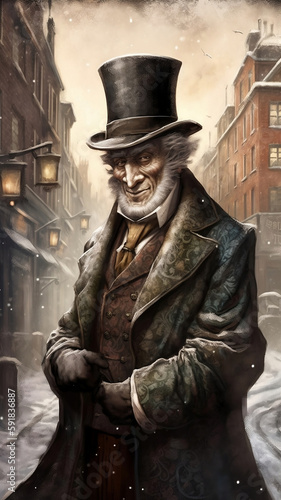 Leinwand Poster Christmas Carol, greedy vintage gentleman