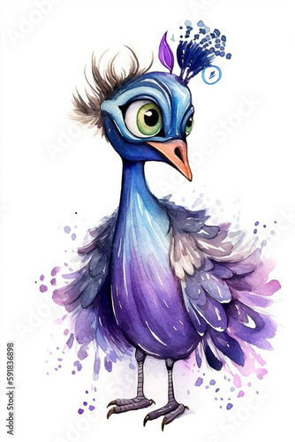 A Beautiful Cute Shy Cassowary Big Eyes Dressed As A Queen Watercolor Painting Generative Ai Digital Illustration Part#120423