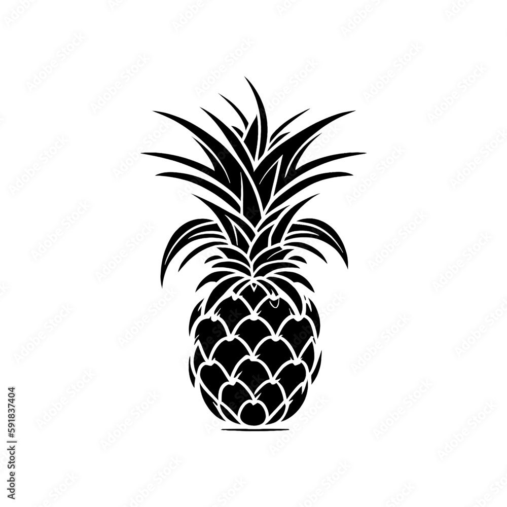 Obraz premium Pineapple vector art, pineapple, isolated on white background, Vector black and white illustration, vector illustration.