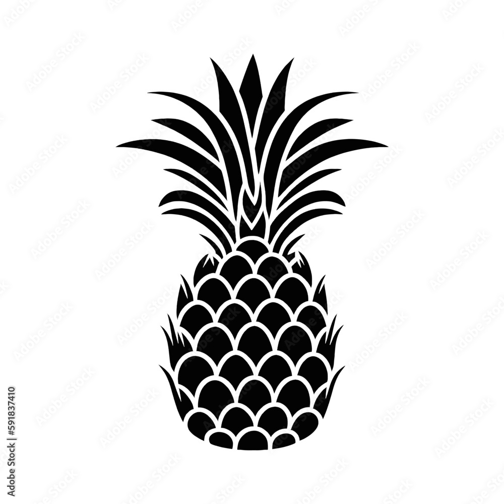 Obraz premium Pineapple vector art, pineapple, isolated on white background, Vector black and white illustration, vector illustration.