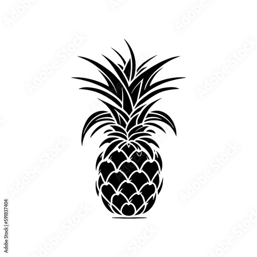 Pineapple vector art, pineapple,  isolated on white background,  Vector black and white illustration, vector illustration.