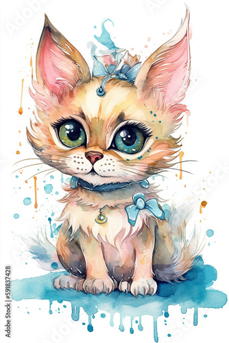 A Beautiful Cute Shy Lynx Big Eyes Dressed As A Queen Watercolor Painting Generative Ai Digital Illustration Part#120423