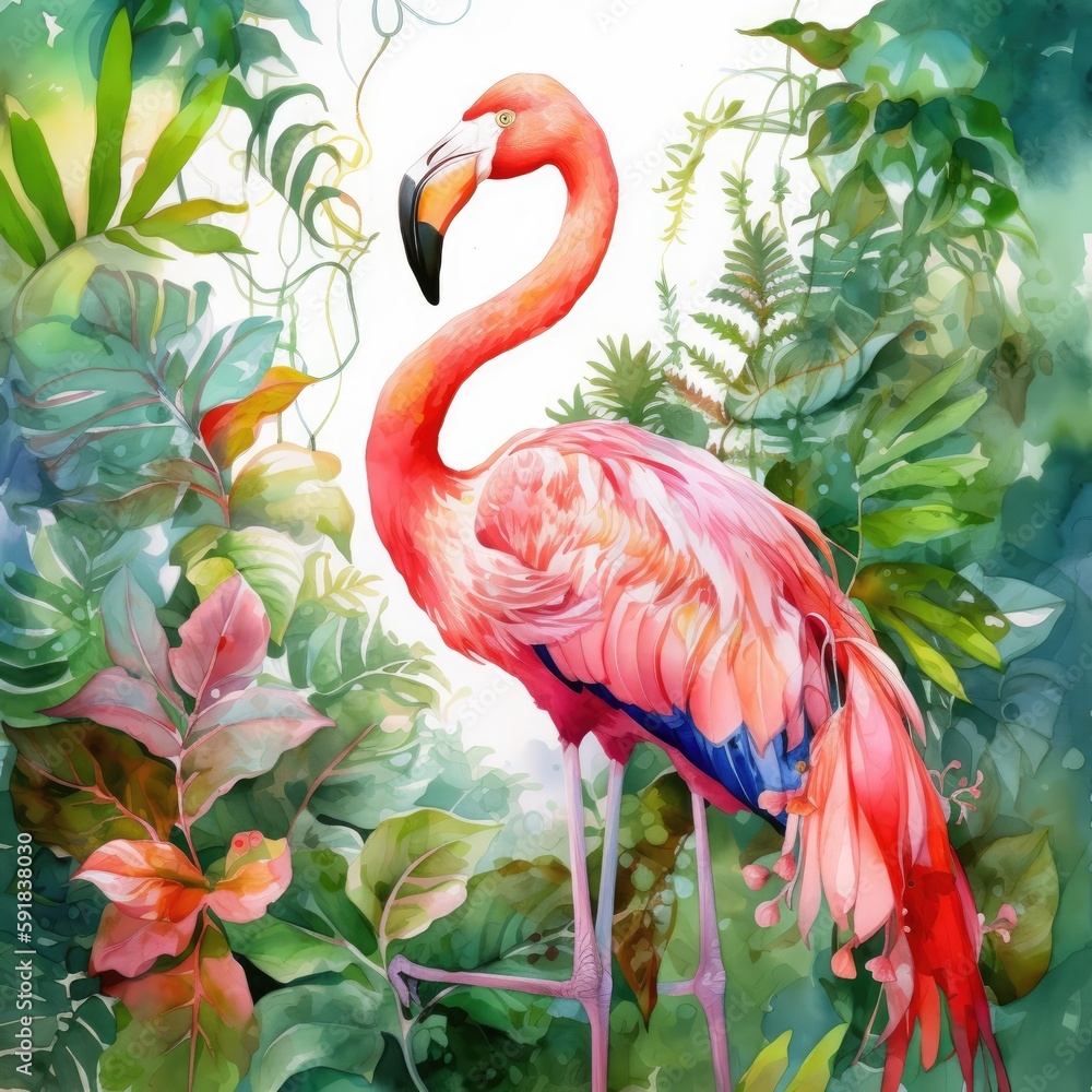Fototapeta premium A Gorgeous Watercolor Flamingo Generative Ai
