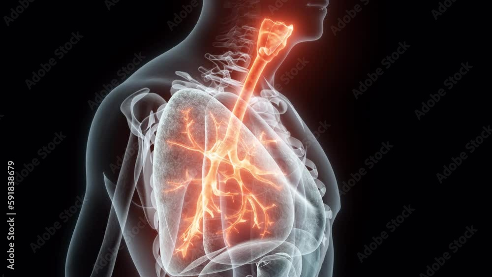 3D rendering Medical Animation of a Human Trachea and Bronchi.Xray of