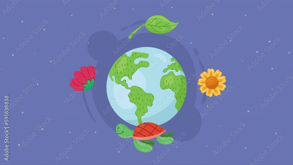 world planet with flowers and leafs animation world planet with flowers and leafs animation