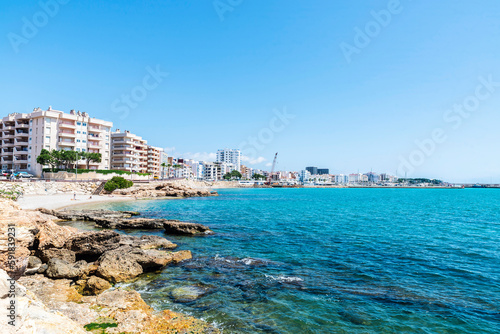 Promenade and beach of Ampolla, Tarragona; Catalonia; Spain