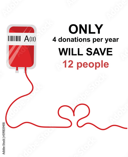 World Blood Donor Day, June 14th, with blood bag transferring blood concept