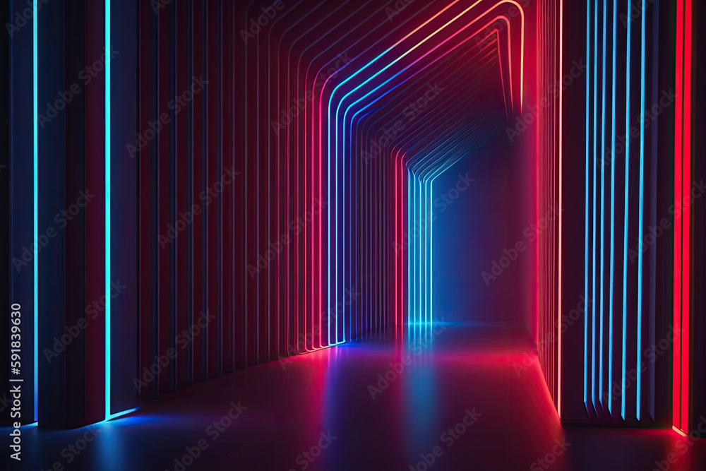 abstract futuristic space with glowing neon colors. Generative AI