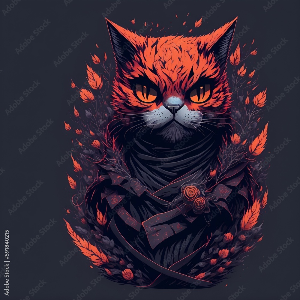 A cartoon cat with a black hoodie on his head is shown in a black and ...