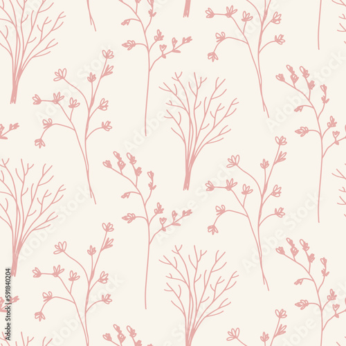 Wold Herbs Retro Minimal Floral Seamless Pattern