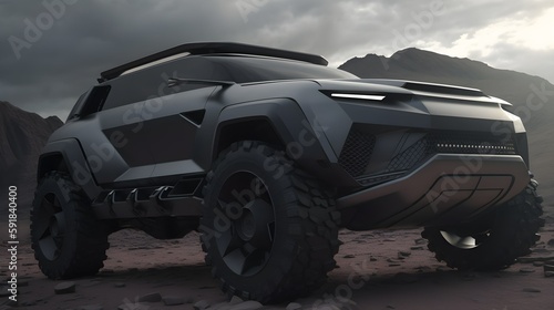 Futuristic SUV. Matt black. AI generated. 