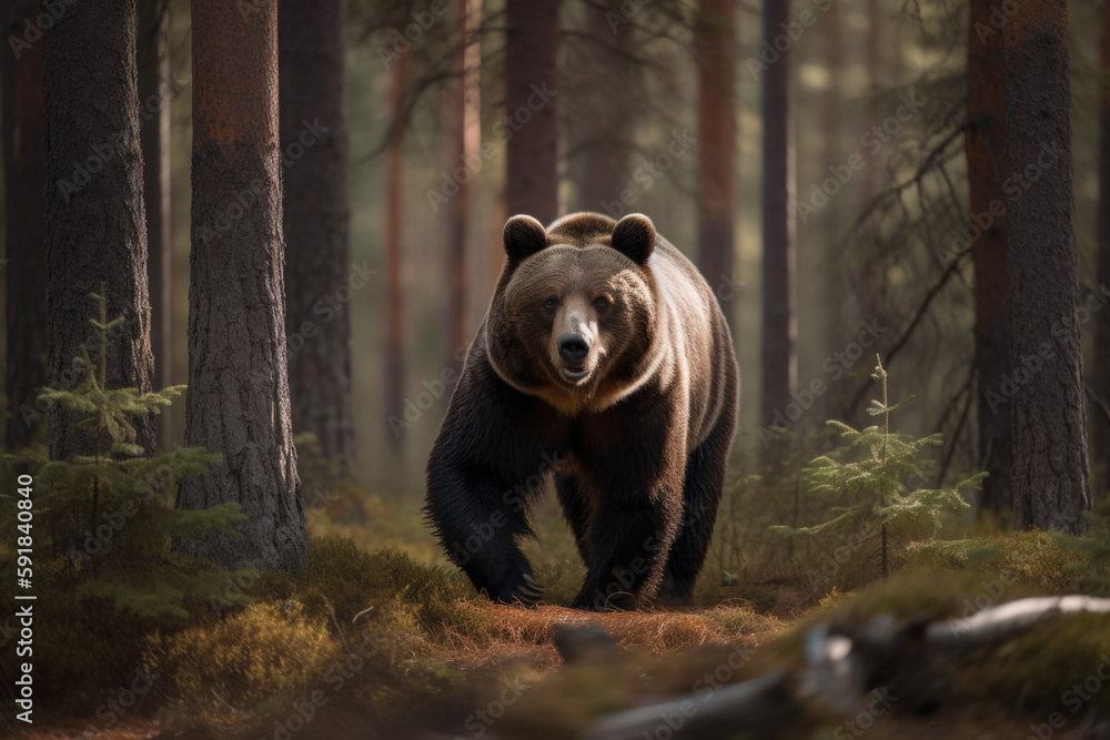 a grizzly bear in a wild forest. Generative AI a grizzly bear in a wild forest. Generative AI