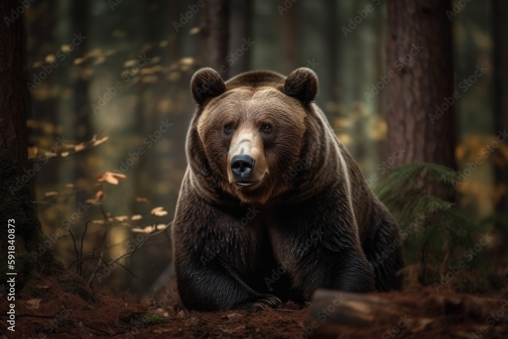 a grizzly bear in a wild forest. Generative AI a grizzly bear in a wild forest. Generative AI