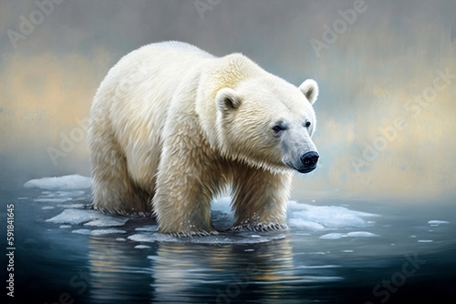 Polar Bear on Ice - Arctic Wildlife Illustration, Generative Ai