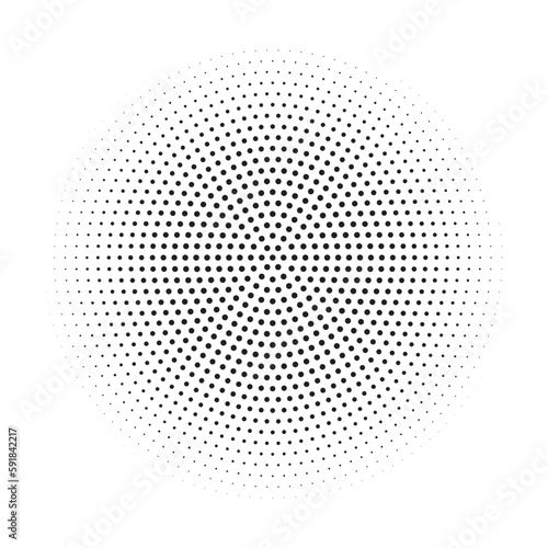 Dotted circular logo. circular concentric dots isolated on the white background. Halftone fabric design. Halftone circle dots texture. Vector design element for various purposes.