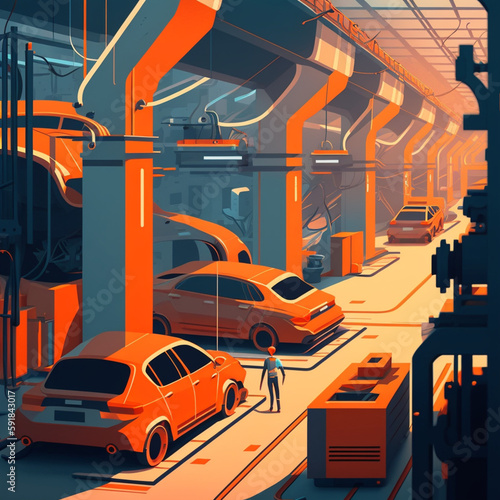Car assembly factory. Generative AI. © DALU11