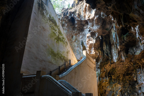 Tham Khao Luang Cave , beautiful mountain historic temple cave during morning at Phetchaburi province , Thailand : 12 April 2023