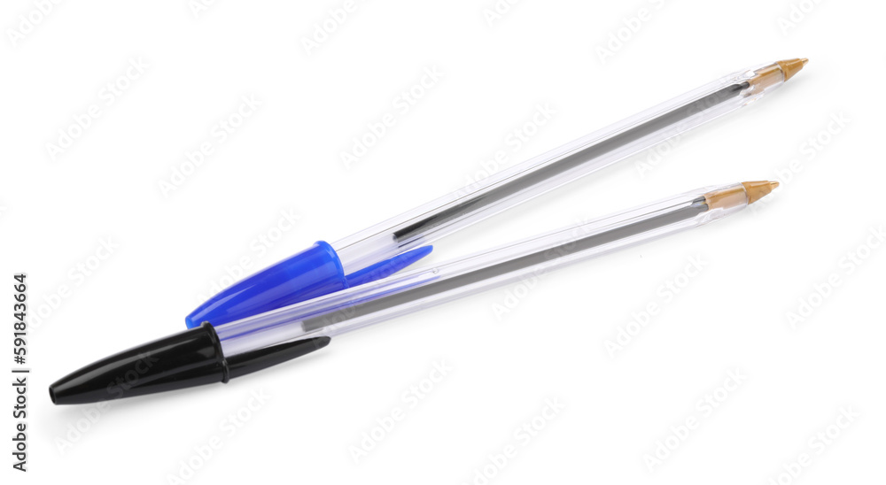 New black and blue pens isolated on white New black and blue pens isolated on white