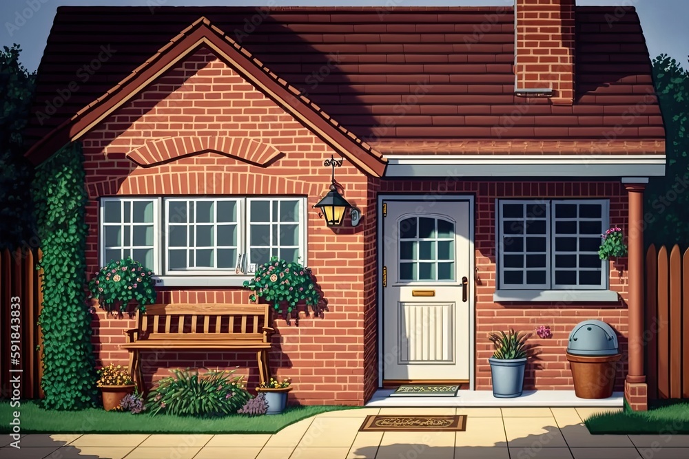 Obraz premium charming brick house with a welcoming white front door. Generative AI