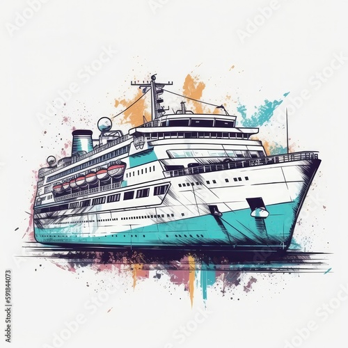 Cruise Ship On White Background Logo. Generative AI