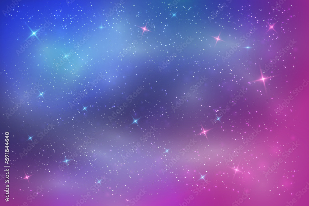 Fototapeta premium Space galaxy nebula. Realistic starry night. Blue and purple starry light universe sky. Vector