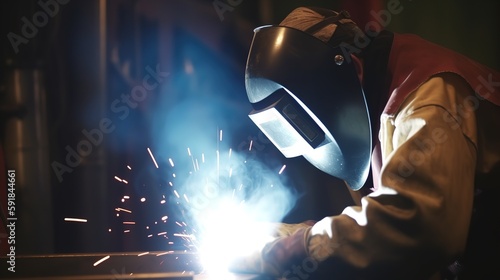 A worker or welder in the metallurgical industry performing welding. AI generated photo