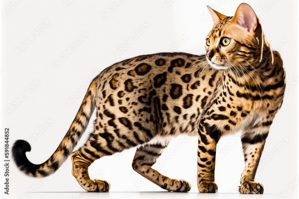 Naklejka premium majestic feline standing on a blank white background. Generative AI
