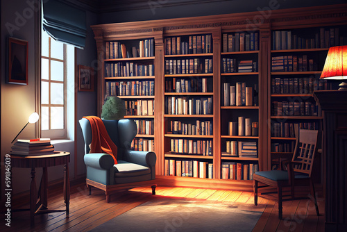Obraz na płótnie Interior bookshelf room library. Generative Ai w salonie