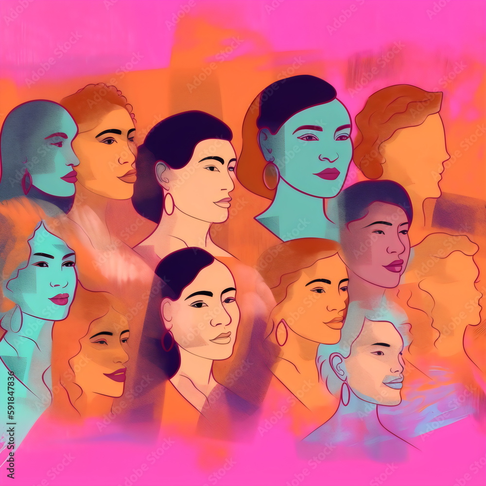 simple stylized illustration of diverse wome ,made with generative ai	