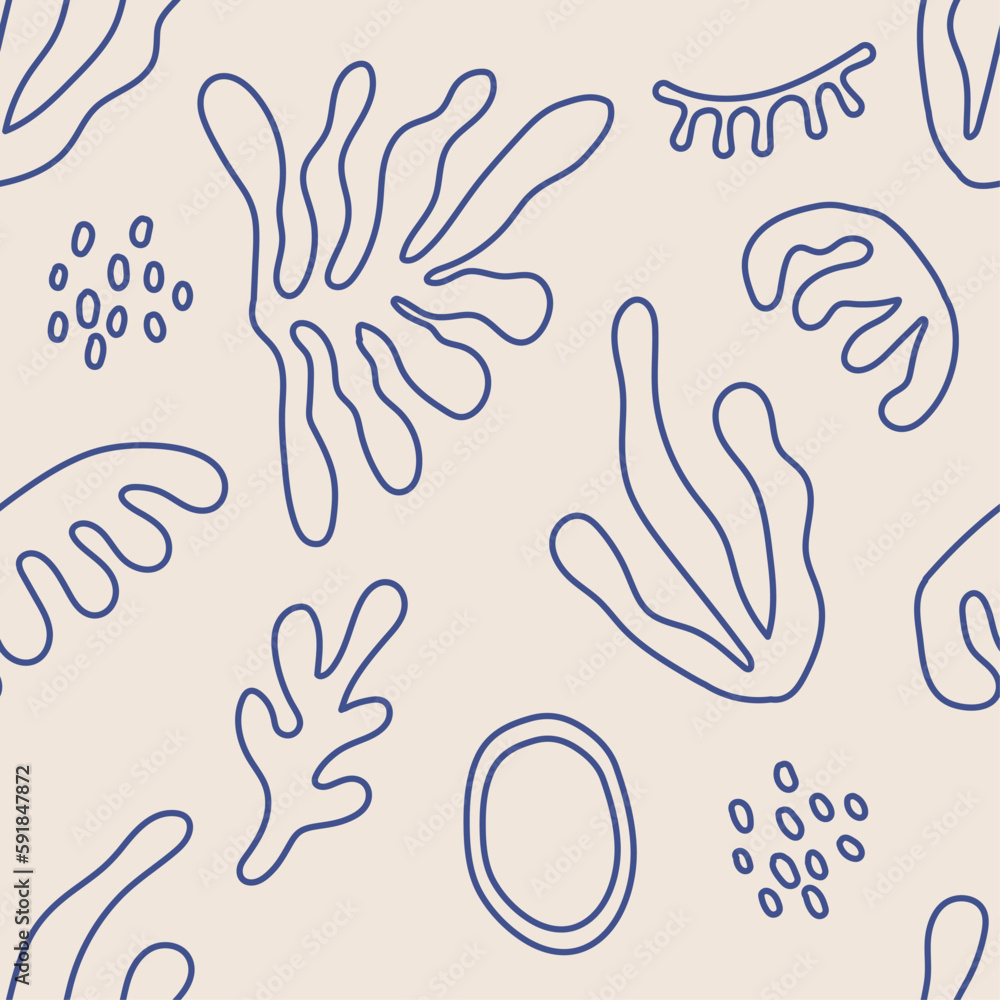 Obraz premium Trendy seamless pattern with abstract organic line art Matisse inspired shapes