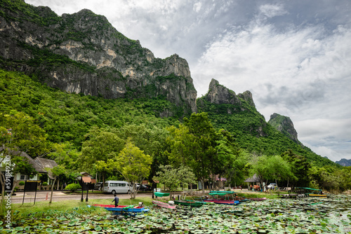 Water lily jungle and mountain at Sam Roi Yot National Park in Prachuap Kiri Khan, Thailand photo