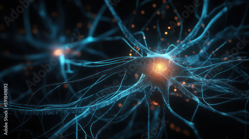 neurons in brain. neural networks concept. generative ai photo