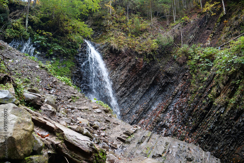 Zhenetskyi Huk waterfall in Carpathians, Gorgany mountains, western Ukraine photo