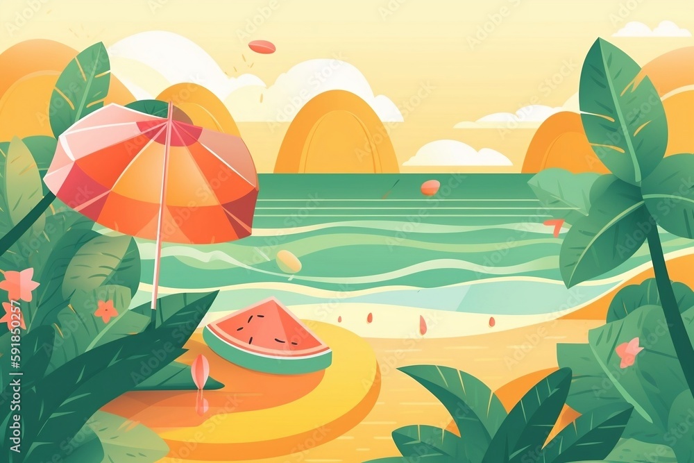 an illustration of beach in summer