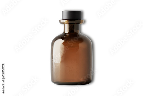 Amber glass bottle for cosmetics, natural medicine, essential oils or other liquids isolated on white background. 3d rendering.