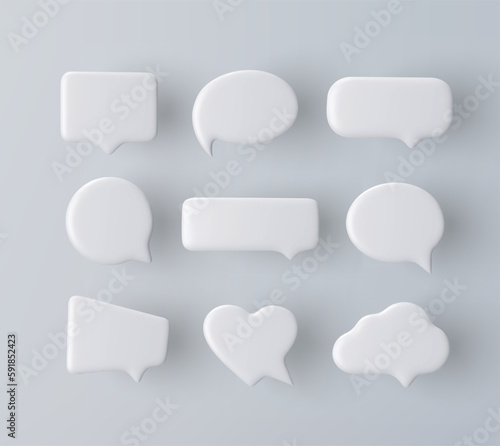 3D white speech bubble icon set on a grey background