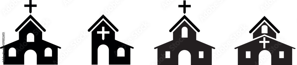 Row of different designs of churches isolated on a white background Row of different designs of churches isolated on a white background