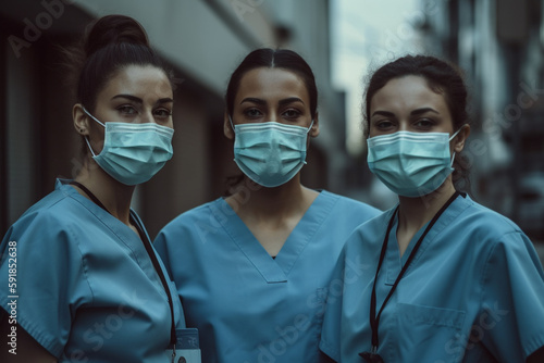 healthcare industry with multiracial female people, women working in a hospital. Generative AI