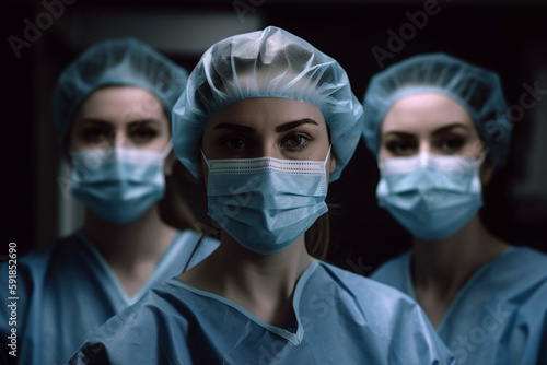 healthcare industry with multiracial female people  women working in a hospital. Generative AI