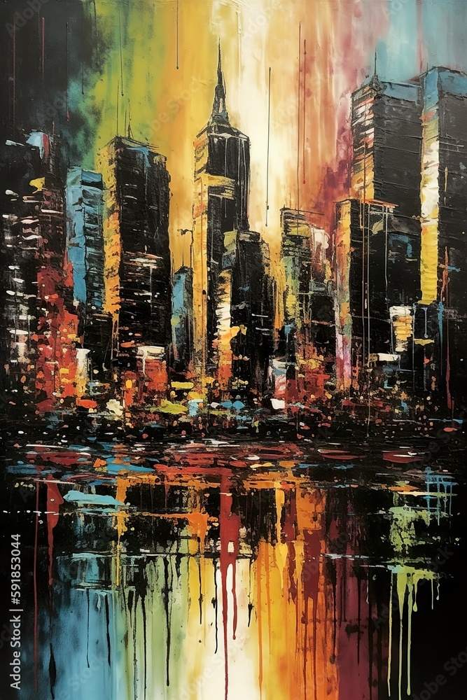 city skyline,Painting,Abstrakt Artwork